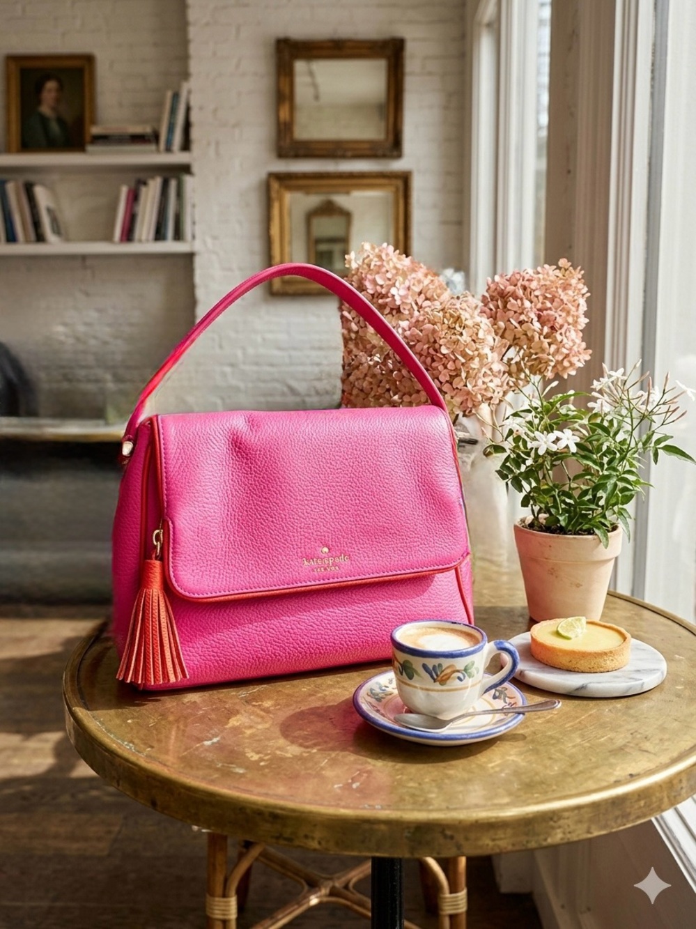 kate spade Hot Pink Pebbled Leather Shoulder Bag with Tassel